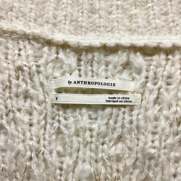 Anthropologie Ivory Fringe V-Neck Sweater Small Textured Pullover - Picture 6 of 12